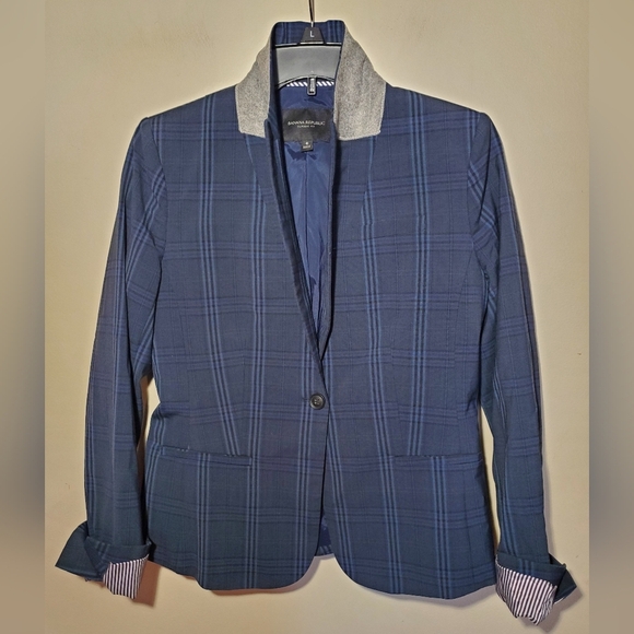Banana Republic Wool Navey Plaid Blazer Size 6 - Picture 7 of 11